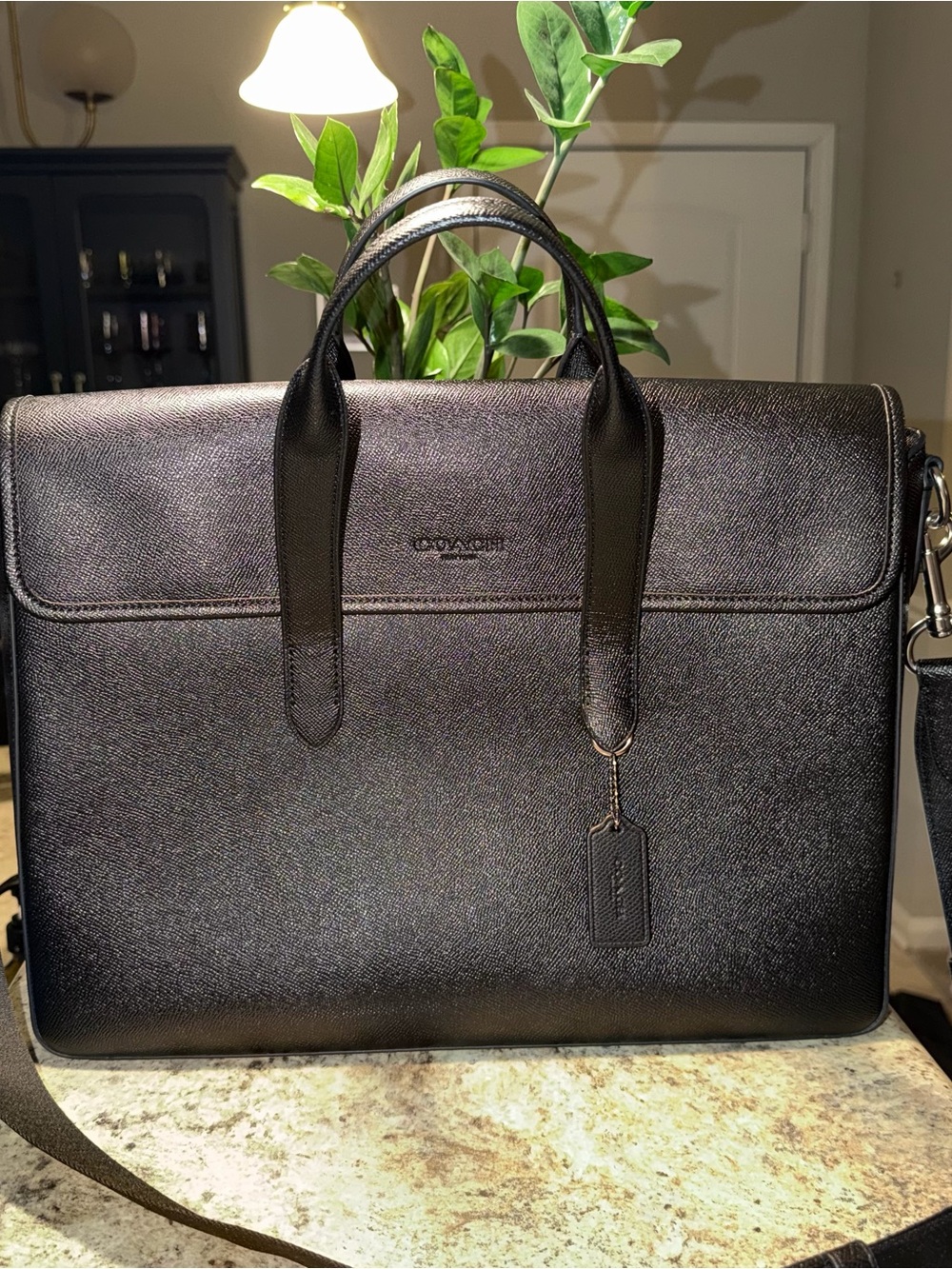 Coach Black Leather Laptop Briefcase with Detachable Strap